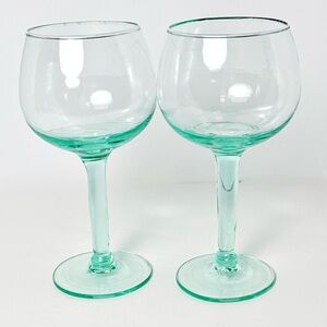 Vintage 2 Crate & Barrel Crystal Light Green Balloon Wine Glasses 16 oz MINT